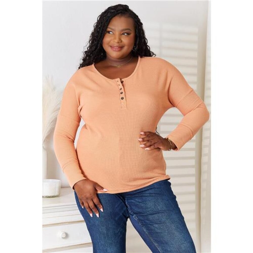 Basic Bae Half Button Long Sleeve Top - Picture 5 of 9